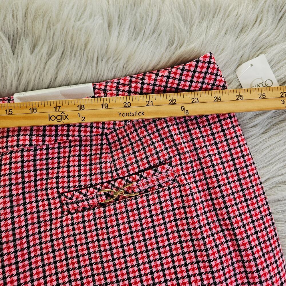 New Cato Plus Size 28W Hi-Rise Slim Pants Pink Red Houndstooth Plaid Valentine - Picture 14 of 16